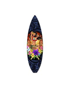 Hawaiian Girl, Sports and Recreation, Surfboard Metal Sign, 6 X 22 Inches