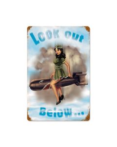 Look Out Below, Pinup Girls, Vintage Metal Sign, 18 X 12 Inches