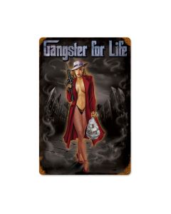 Gangster, Pinup Girls, Vintage Metal Sign, 12 X 18 Inches