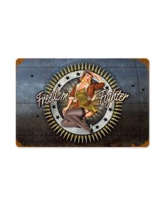 Freedom Fighter, Pinup Girls, Vintage Metal Sign, 18 X 12 Inches
