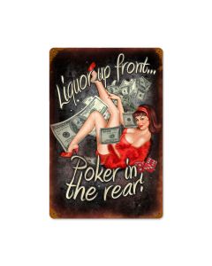 Poker In The Rear, Pinup Girls, Vintage Metal Sign, 12 X 18 Inches