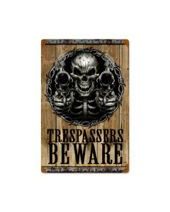 Trespassers Beware, Humor, Vintage Metal Sign, 12 X 18 Inches