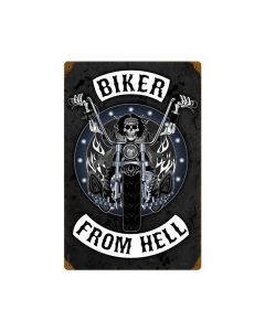 Biker From Hell, Motorcycle, Vintage Metal Sign, 12 X 18 Inches