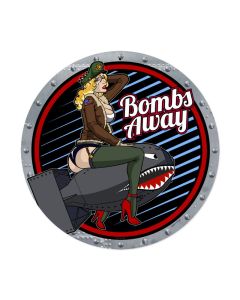 Bombs Away, Pinup Girls, Round Metal Sign, 14 X 14 Inches