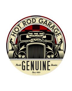 Genuine Hot Rod, Automotive, Round Metal Sign, 14 X 14 Inches