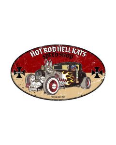 Hot Rod Hell Kats, Automotive, Oval Metal Sign, 24 X 14 Inches