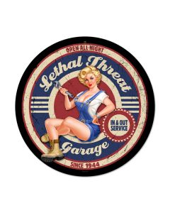 Lethal Garage, Pinup Girls, Round Metal Sign, 14 X 14 Inches