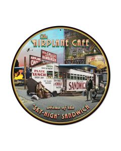 Airplane Cafe, Aviation, Round Metal Sign, 14 X 14 Inches