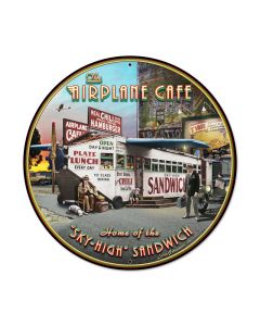 Airplane Cafe, Aviation, Round Metal Sign, 28 X 28 Inches