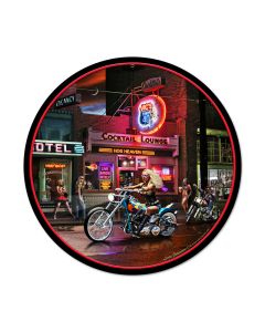Biker Bar, Motorcycle, Round Metal Sign, 14 X 14 Inches