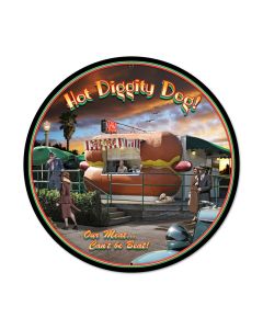 Hot Diggity Dog, Food and Drink, Round Metal Sign, 28 X 28 Inches