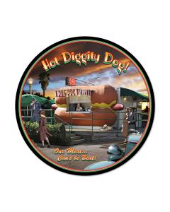 Hot Diggity Dog, Food and Drink, Round Metal Sign, 14 X 14 Inches