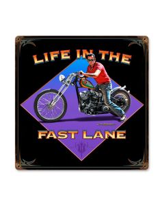 Life in the Fast Lane, Motorcycle, Vintage Metal Sign, 12 X 12 Inches