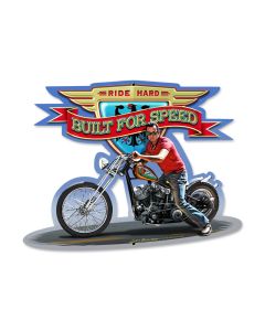 Ride Hard, Motorcycle, Custom Metal Shape, 17 X 13 Inches