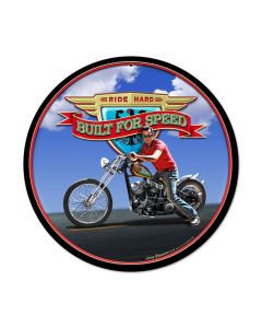 Ride Hard, Motorcycle, Round Metal Sign, 14 X 14 Inches