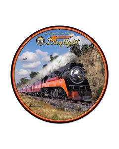 Daylight, Train and Rail, Round Metal Sign, 14 X 14 Inches