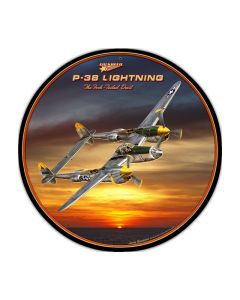 P38, Aviation, Round Metal Sign, 28 X 28 Inches