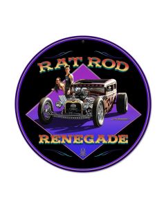 Rat Rod Renegade, Automotive, Round Metal Sign, 14 X 14 Inches