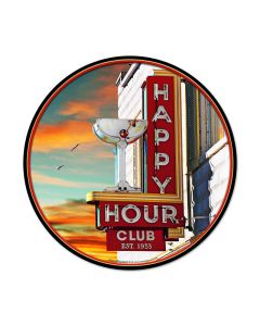 Happy Hour, Bar and Alcohol, Round Metal Sign, 14 X 14 Inches