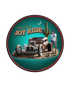 Rat Rod Joy Ride, Pinup Girls, Round Metal Sign, 14 X 14 Inches