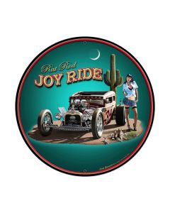 Rat Rod Joy Ride, Pinup Girls, Round Metal Sign, 28 X 28 Inches