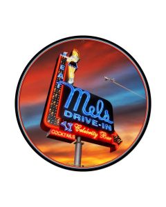 Mels Sunset, Bar and Alcohol, Round Metal Sign, 28 X 28 Inches