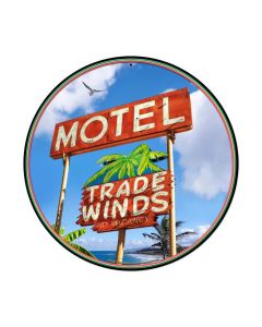 Trade Winds Motel Round, Automotive, Round Metal Sign, 14 X 14 Inches