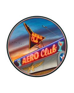 Aero Club Round, Bar and Alcohol, Round Metal Sign, 14 X 14 Inches