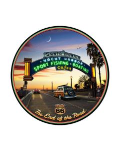 Santa Monica Pier, Automotive, Round Metal Sign, 14 X 14 Inches