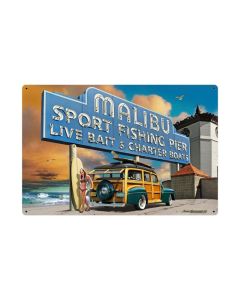 Malibu Pier, Automotive, Vintage Metal Sign, 36 X 24 Inches
