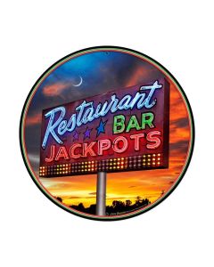 Jackpots, Travel, Round Metal Sign, 28 X 28 Inches