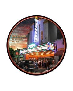 Warner Grand Theatre, Travel, Round Metal Sign, 14 X 14 Inches