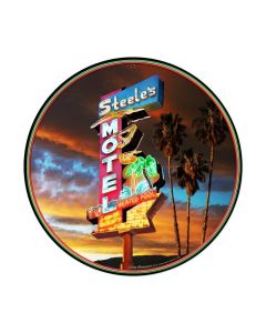 Steel's Motel Sign, Travel, Round Metal Sign, 14 X 14 Inches