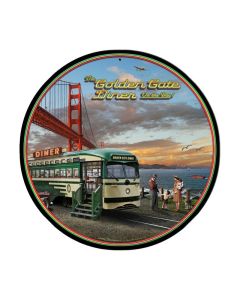 Golden Gate Bridge Diner Sign, Travel, Round Metal Sign, 14 X 14 Inches