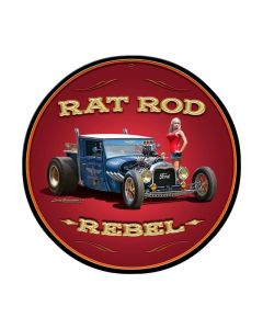 Rat Rod Rebel, Automotive, Round Metal Sign, 14 X 14 Inches
