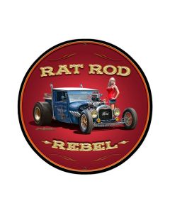 Rat Rod Rebel, Automotive, Round Metal Sign, 28 X 28 Inches