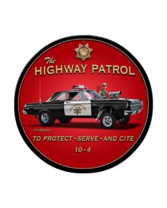 Highway Patrol, Automotive, Round Metal Sign, 14 X 14 Inches