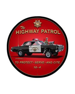 Highway Patrol, Automotive, Round Metal Sign, 28 X 28 Inches