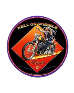 Hell On Wheels, Motorcycle, Round Metal Sign, 28 X 28 Inches