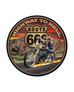 Highway to Hell, Motorcycle, Round Metal Sign, 28 X 28 Inches