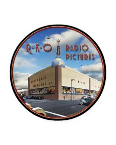 RKO Studios, Travel, Round Metal Sign, 14 X 14 Inches