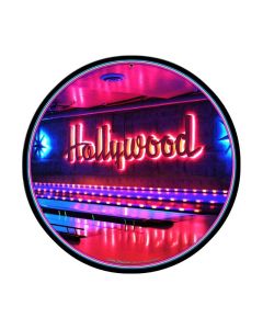 Hollywood, Travel, Round Metal Sign, 14 X 14 Inches