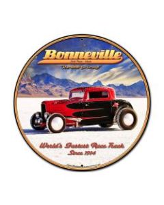 Bonneville, Automotive, Round Metal Sign, 28 X 28 Inches