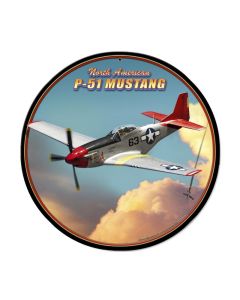 P-51 Mustang, Allied Military, Round Metal Sign, 14 X 14 Inches