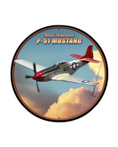 P-51 Mustang, Allied Military, Round Metal Sign, 28 X 28 Inches
