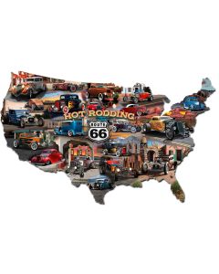 Hot Rod Route 66 Map, Automotive, PLASMA, 25 X 16 Inches