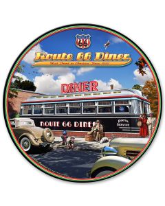1936 ROUTE 66 DINER, Featured Artists/All American Art by Larry Grossman, Round, 14 X 14 Inches
