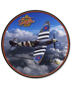Spitfire, Featured Artists/All American Art by Larry Grossman, SATIN ROUND METAL SIGN , 28 X 28 Inches