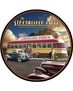Streamliner Diner, Automobile, Round, 14 X 14 Inches
