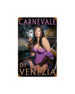 Carnivale di Venezia, Pinup Girls, Vintage Metal Sign, 12 X 18 Inches